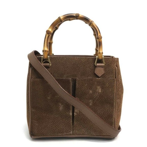 Authentic GUCCI 000123 Shoulder Bamboo handle Shoulder Bag 2 way bag Brown - Picture 1 of 11